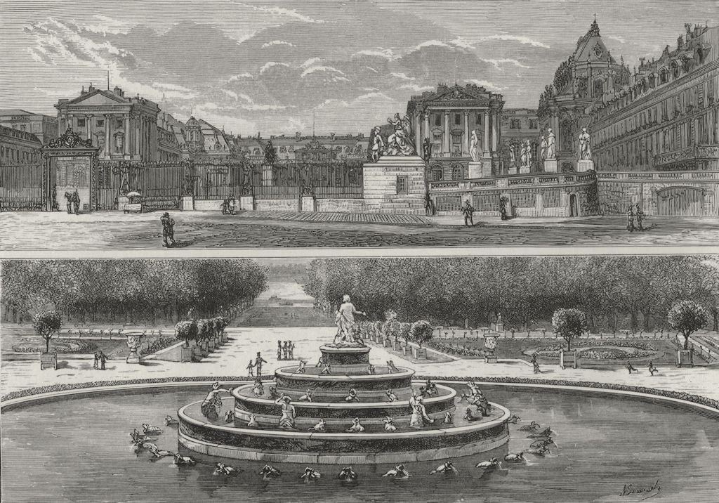 PARIS. Versailles Palace and Gardens 1882 old antique vintage print picture